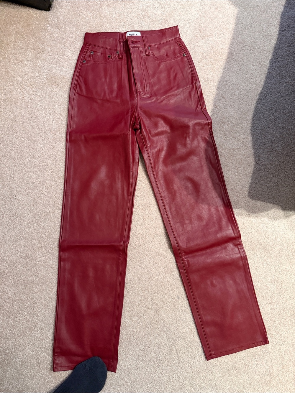 pistola Wine Red faux Leather Pants 24